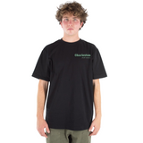 Person wearing a black t-shirt with 'Charleston' text on a white background