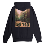 Black hoodie with a scenic print and 'Santa Cruz, CA' text on the back