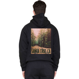Black hoodie with a forest graphic and 'Santa Cruz, CA' text on the back