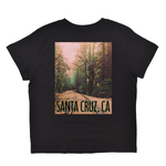 Black t-shirt with a forest graphic and 'Santa Cruz, CA' text on a white background