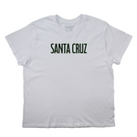 White t-shirt with 'Santa Cruz' text on a white background