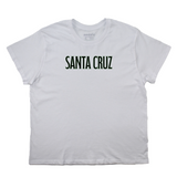 White t-shirt with 'Santa Cruz' text on a white background