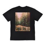 Black t-shirt with a forest graphic and 'Santa Cruz, CA' text on a white background
