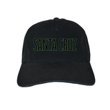 Black cap with 'Santa Cruz' text on a white background