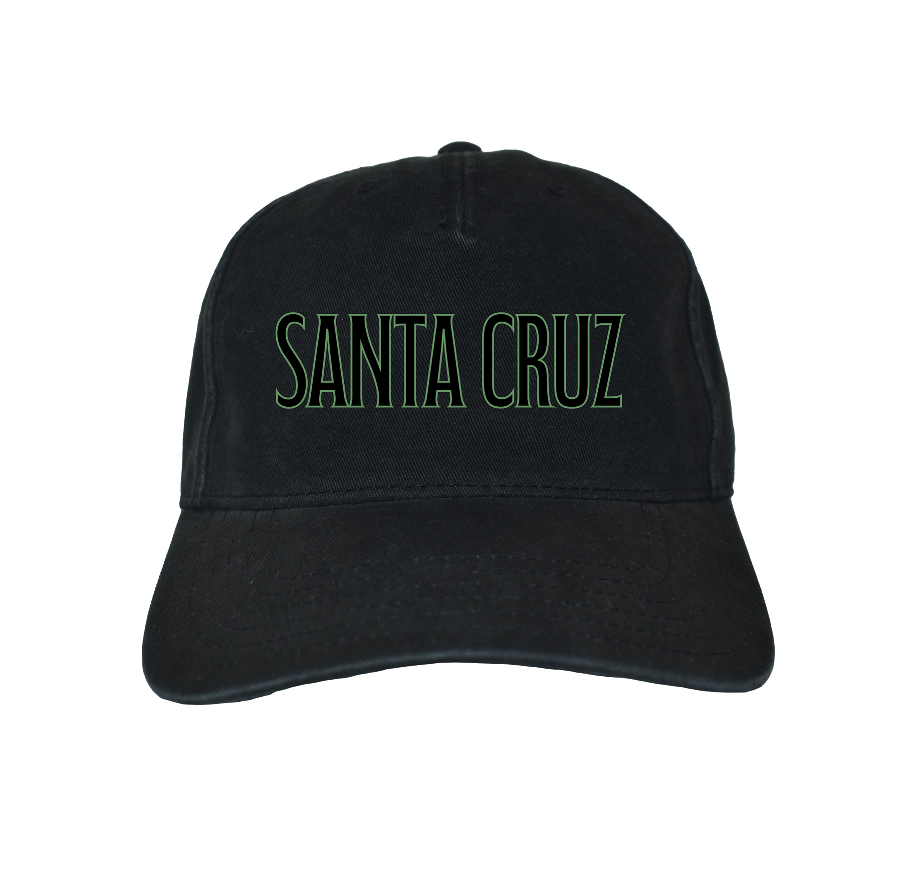 Black cap with 'Santa Cruz' text on a white background