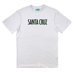 White t-shirt with 'Santa Cruz' logo on a white background