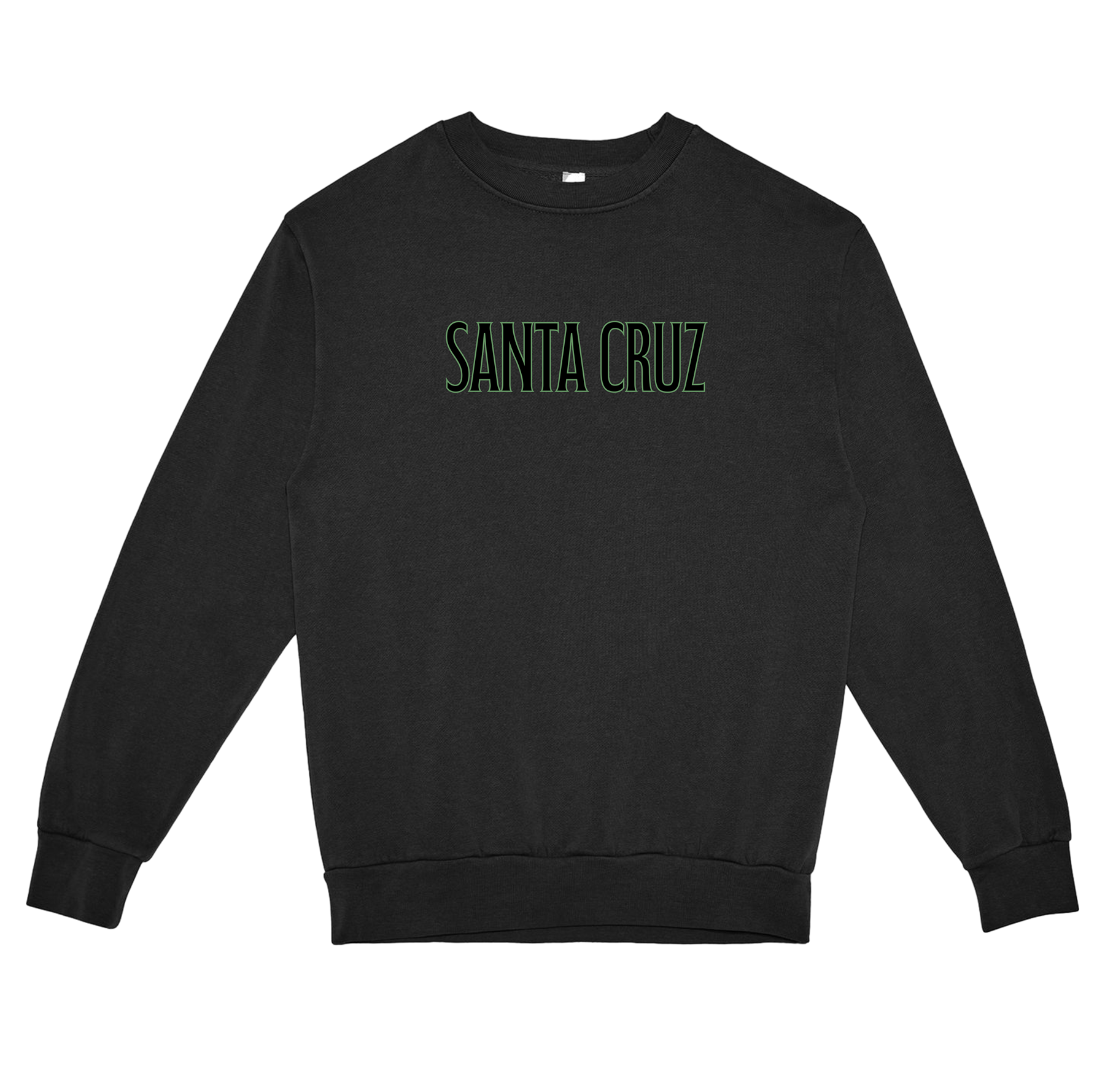 Black sweatshirt with 'Santa Cruz' text on a white background