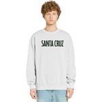 Person wearing a light gray sweatshirt with 'Santa Cruz' text on a white background