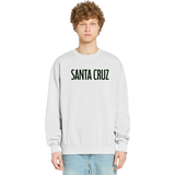 Person wearing a light gray sweatshirt with 'Santa Cruz' text on a white background