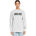 Person wearing a light gray sweatshirt with 'Santa Cruz' text on a white background