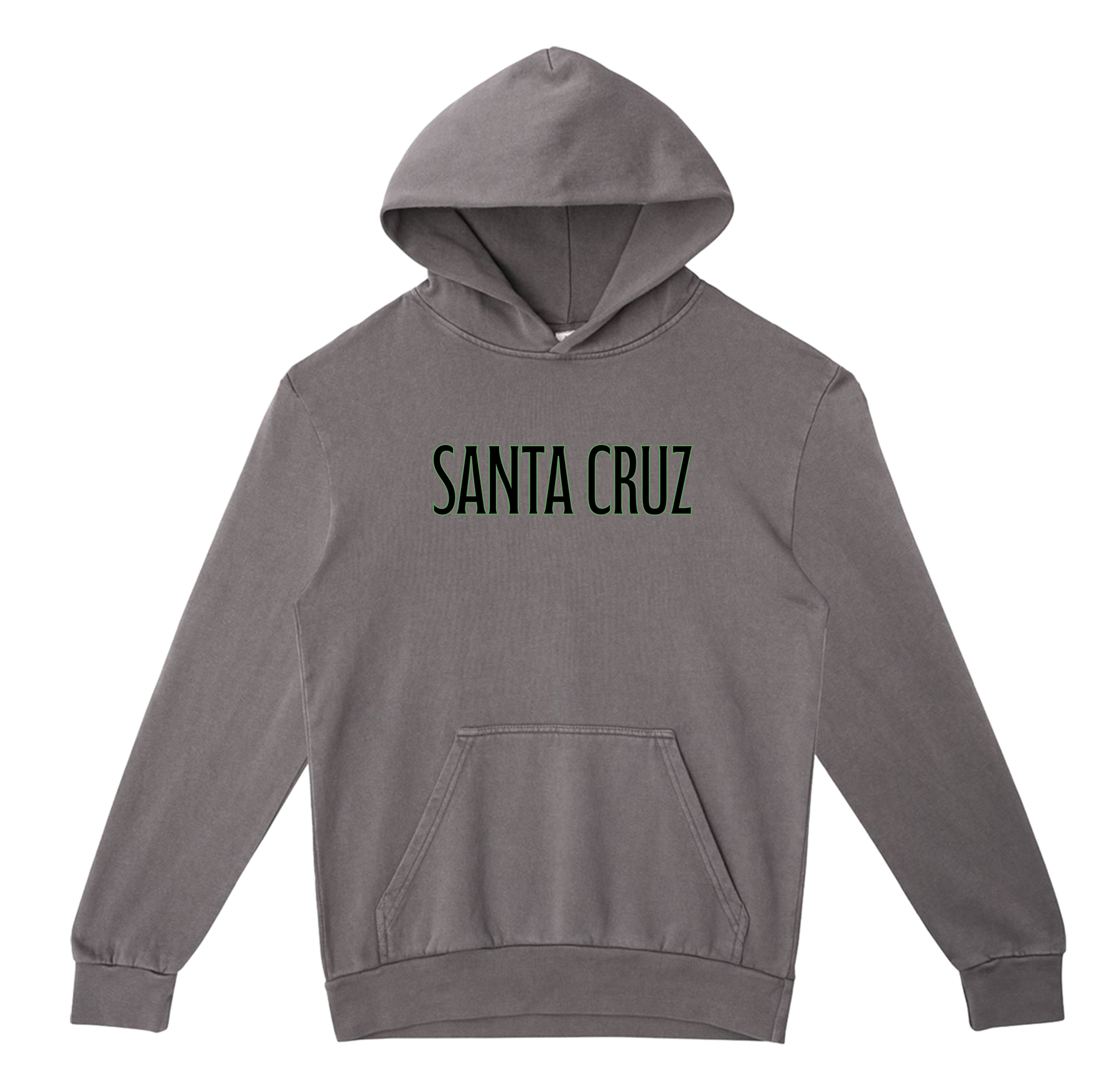 Gray hoodie with 'Santa Cruz' text on a white background
