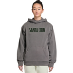 Person wearing a gray hoodie with 'Santa Cruz' text on a white background