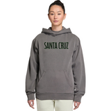 Person wearing a gray hoodie with 'Santa Cruz' text on a white background