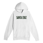 White hoodie with 'Santa Cruz' text on a white background