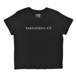 Black t-shirt with 'Santa Cruz, CA' text on a white background