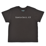 Black t-shirt with 'Santa Cruz, CA' text on a white background