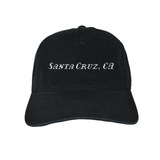 Black cap with 'Santa Cruz, CA' text on a white background
