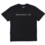 Black t-shirt with 'Santa Cruz, CA' text on a white background