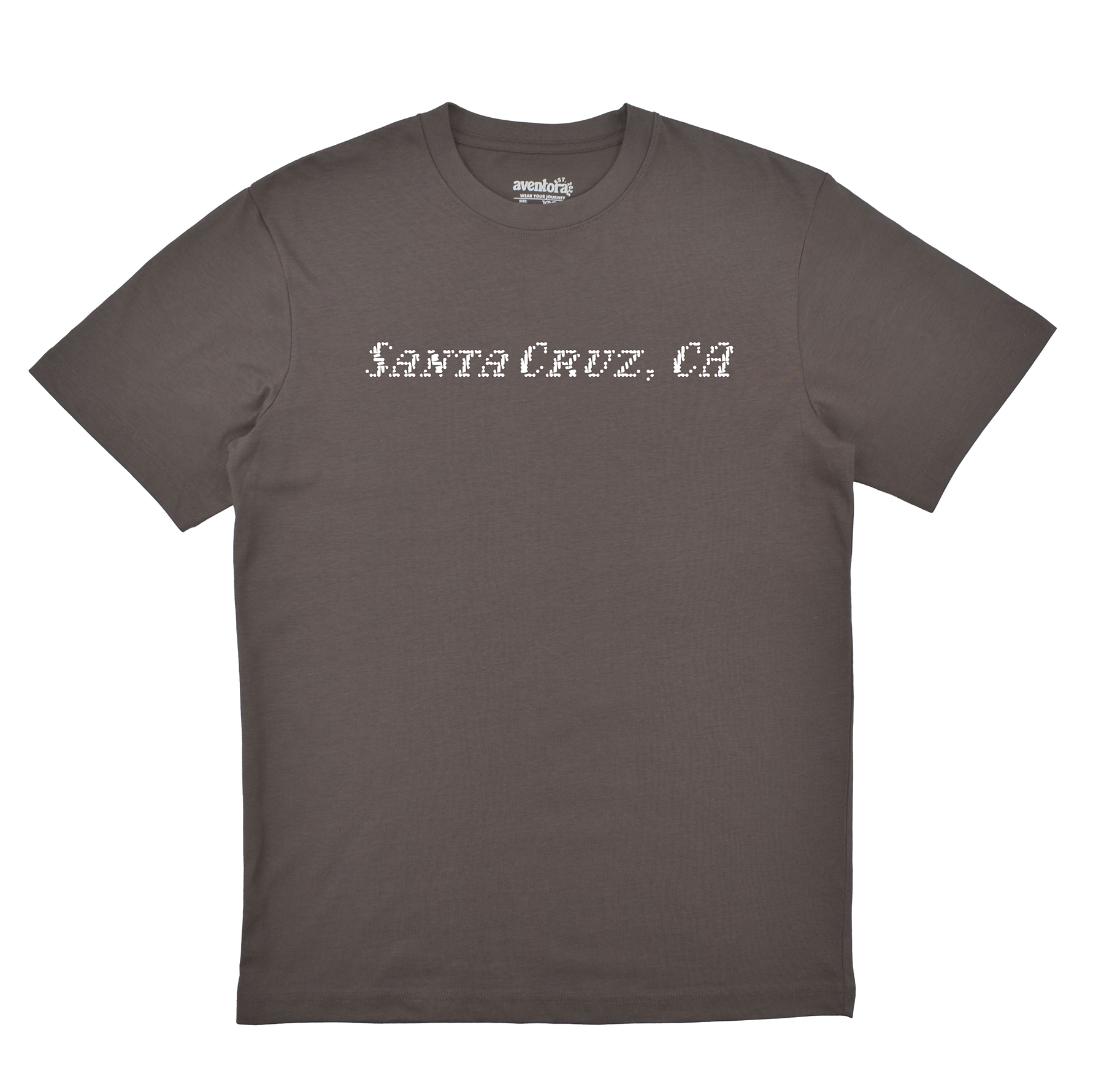Gray t-shirt with 'Santa Cruz, CA' text on a white background