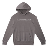 Gray hoodie with 'Santa Cruz, CA' text on a white background