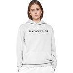 Person wearing a light gray hoodie with 'Santa Cruz, CA' text on a white background