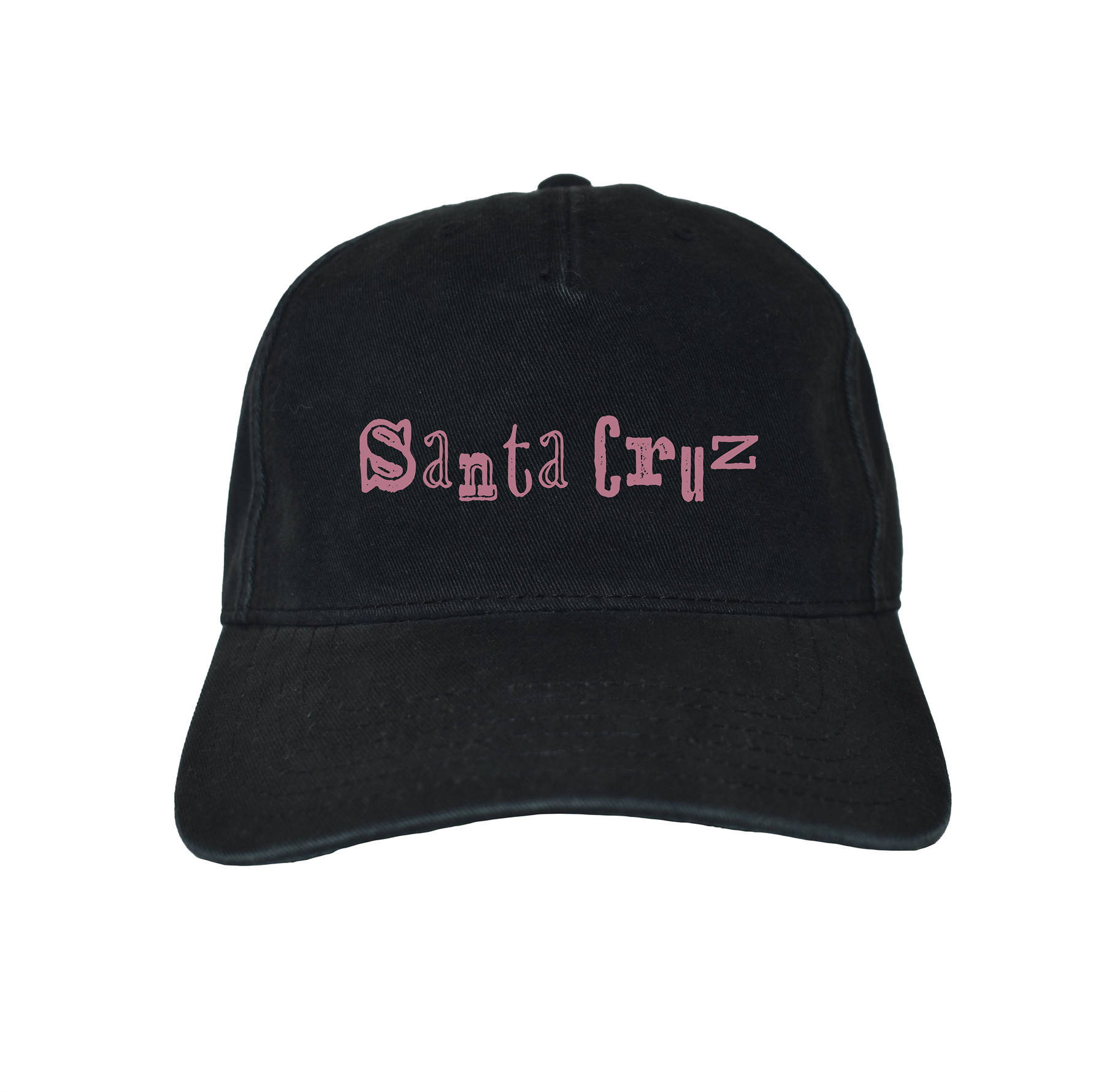 Black cap with pink 'Santa Cruz' text on a white background
