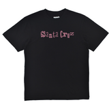Black t-shirt with pink 'Santa Cruz' logo on a white background