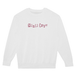 White sweatshirt with 'Santa Cruz' text in pink on a white background