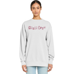 Person wearing a light gray sweatshirt with 'Santa Cruz' logo on a white background