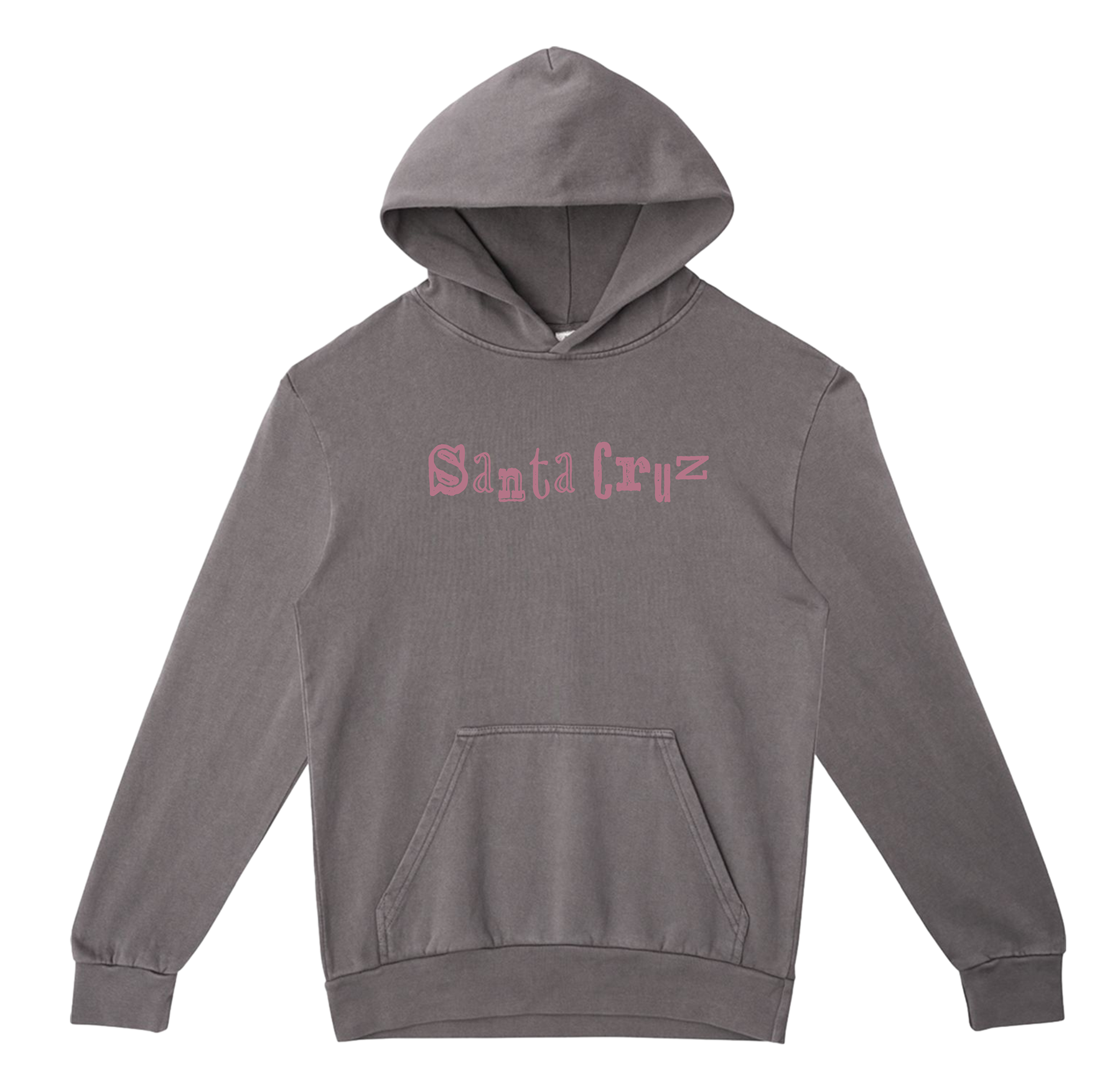 Gray hoodie with pink 'Santa Cruz' logo on a white background