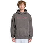 Person wearing a gray hoodie with 'Santa Cruz' logo on a white background